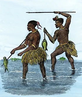 Zulu fishermen at work, Natal